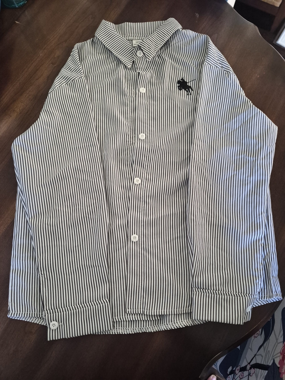 Striped Long-Sleeve Girls Button-Up Shirt - Black/White